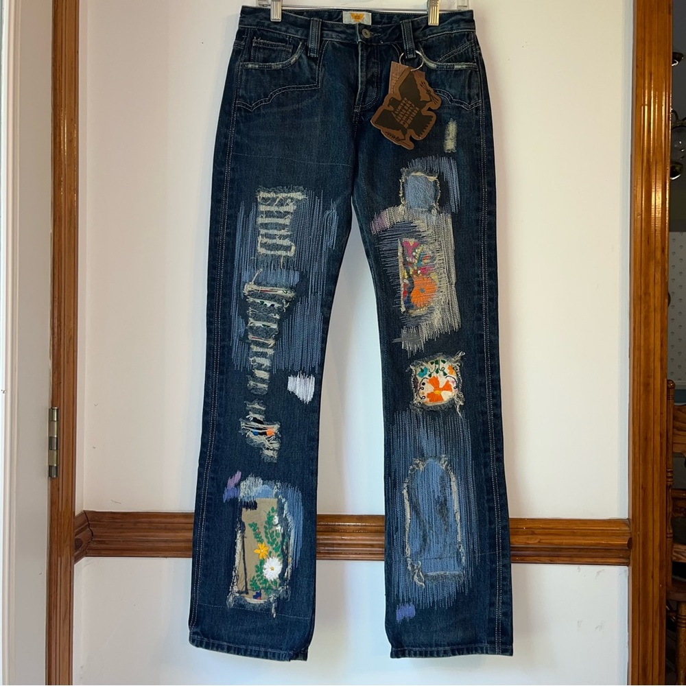 Antik Denim Embroidered Vintage Mid Rise Straight Leg Button Fly Jeans • NWT